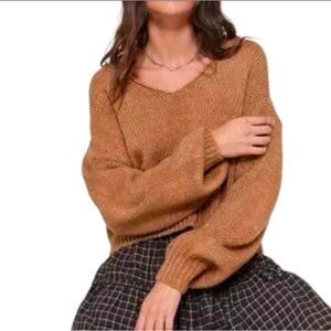 Urban Outfitters Carmel  Brown Mia Knit Drop Shoulder Chunky Sweater Size S